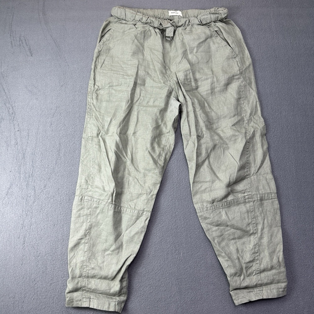 Everlane The Linen Pull-On Barrel Pant Med Seagrass Green Elastic Waist Coastal